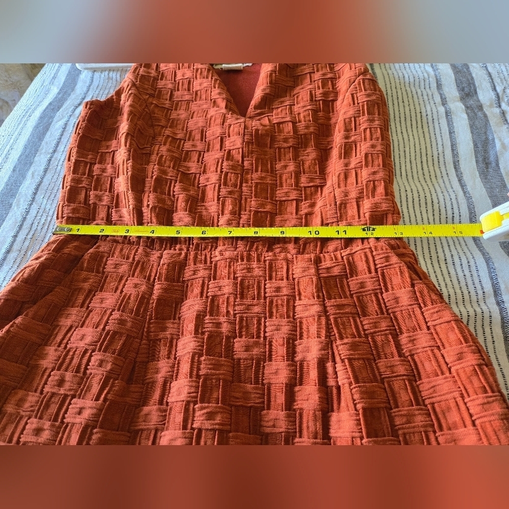 Anthropologie Tabitha Basketweave Textured Lined Pockets Dress 4 Quilted Rust - Picture 16 of 16